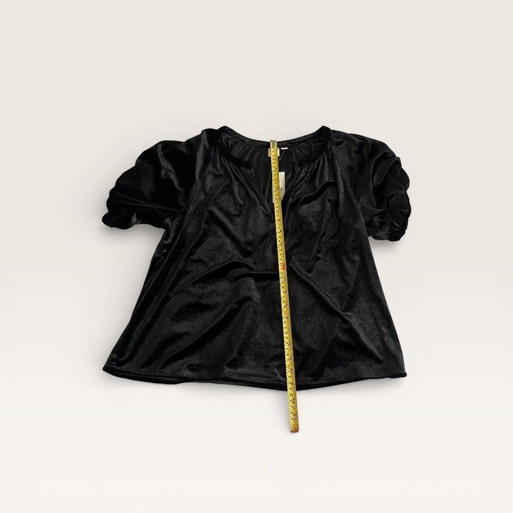 GAP Black Velvet Puff Sleeve Blouse Split Neck Top Womens Size S New With Tags - Picture 6 of 9